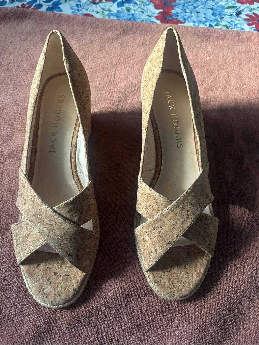 Jack Rogers Natural Cork Peep-Toe Wedge Sandals NWOB!